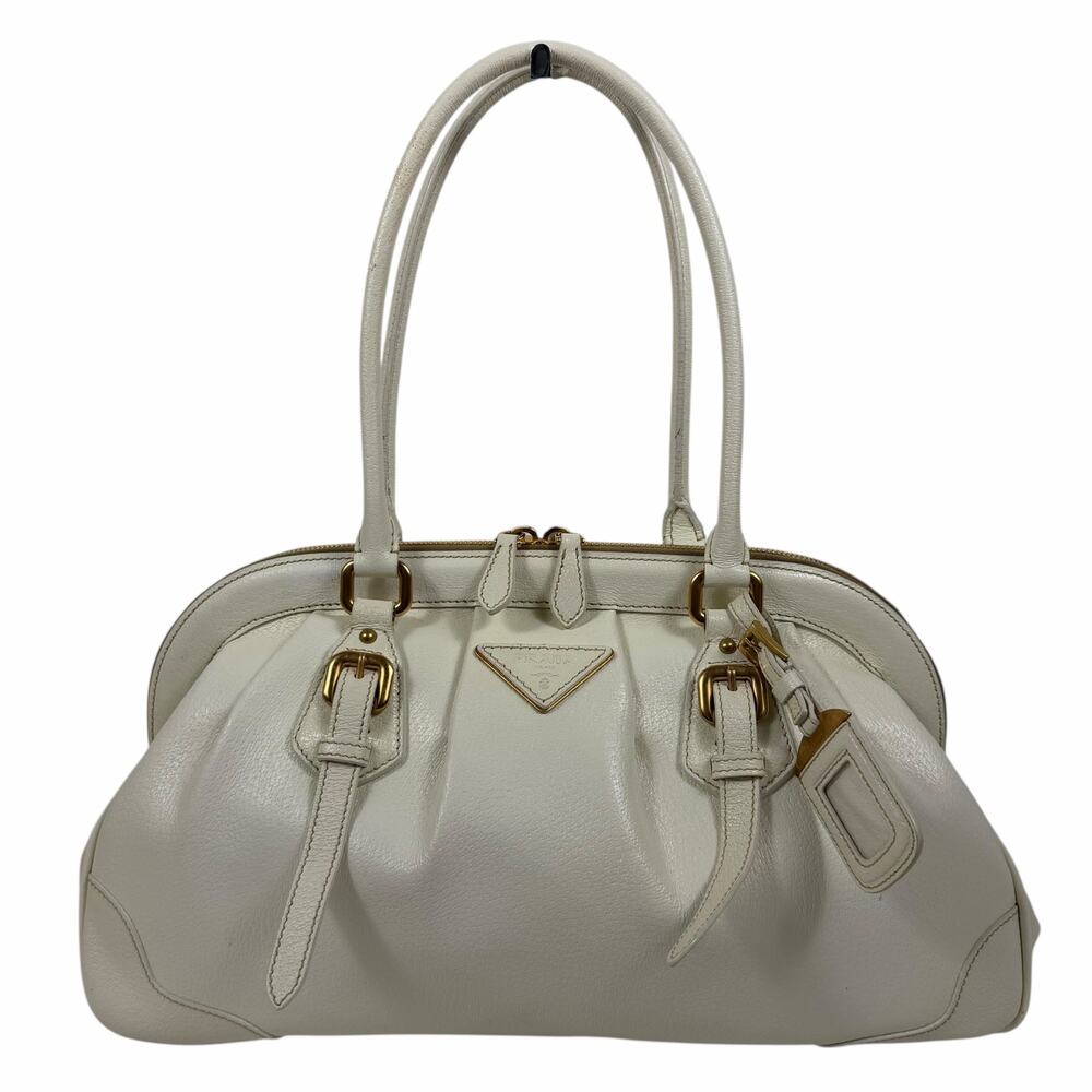 Prada Cinghiale Leather Frame Large Shoulder Bag Bianco White - Picture 4 of 16